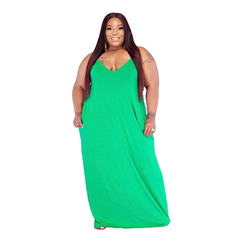 V Collar Loose Maxi Dress