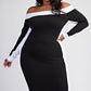 Black White Off Shoulder Mid Length Dress
