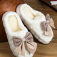 White Contrast Bowknot Applique Plush Winter Slippers (Bow Colors May Differ by Batch)