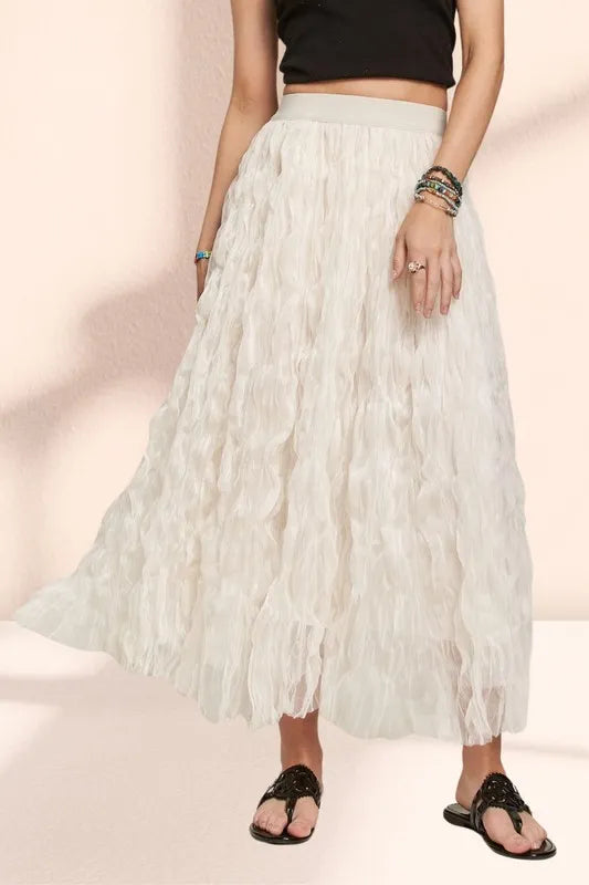 ADORA Elastic Waist Cloud Fluffy Maxi Skirt in Beige