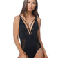 SOLID BLACK MESH INSERTS SEXY ONE PIECE SWIMSUIT