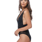 SOLID BLACK MESH INSERTS SEXY ONE PIECE SWIMSUIT