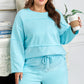 Aruba Blue Solid Color Splicing Raw Hem Pullover Top Shorts Set
