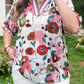 Pink V Neck Short Puff Sleeve Floral Blouse