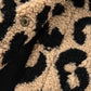 Khaki Leopard Sherpa Button Front Collared Vest Jacket