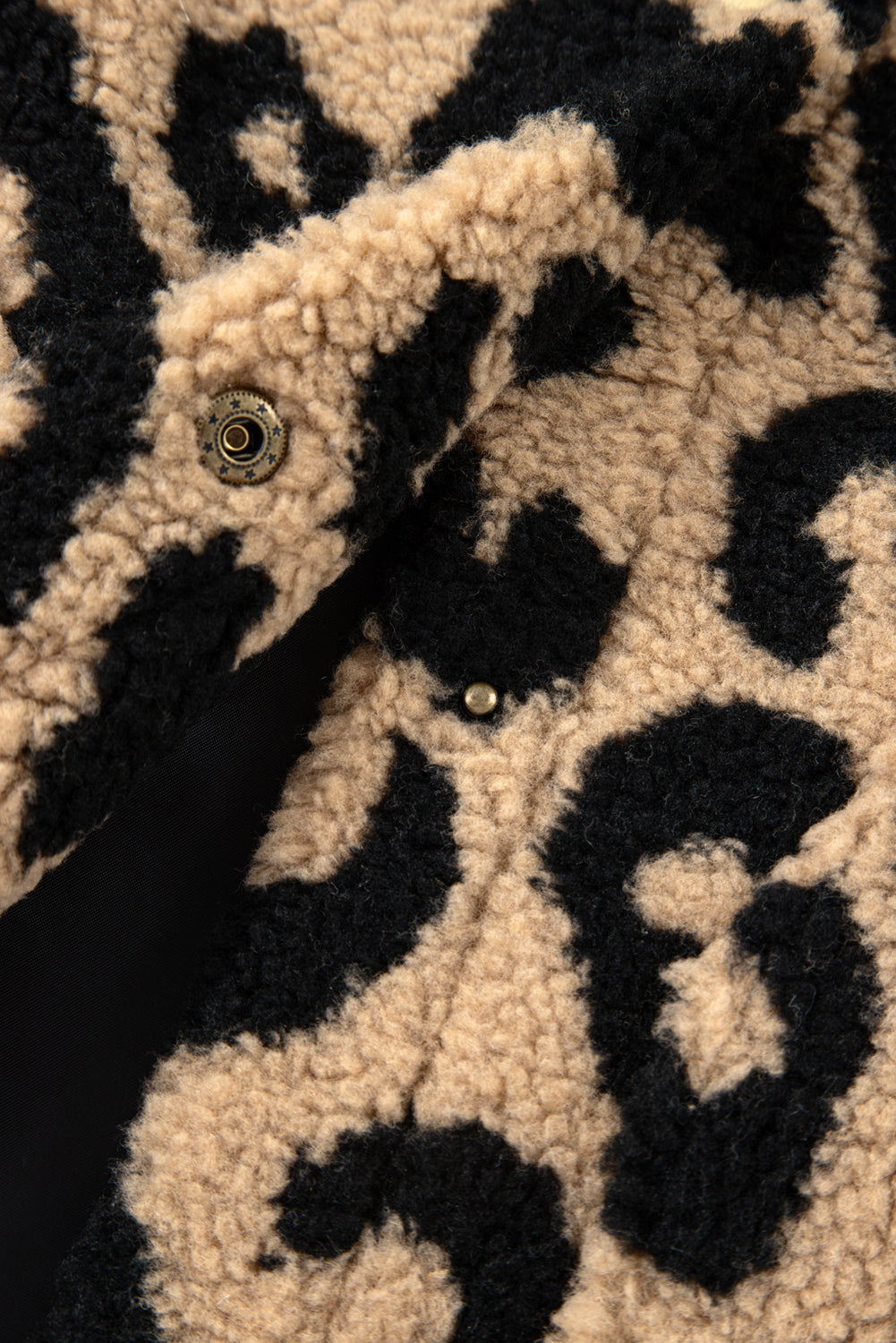 Khaki Leopard Sherpa Button Front Collared Vest Jacket