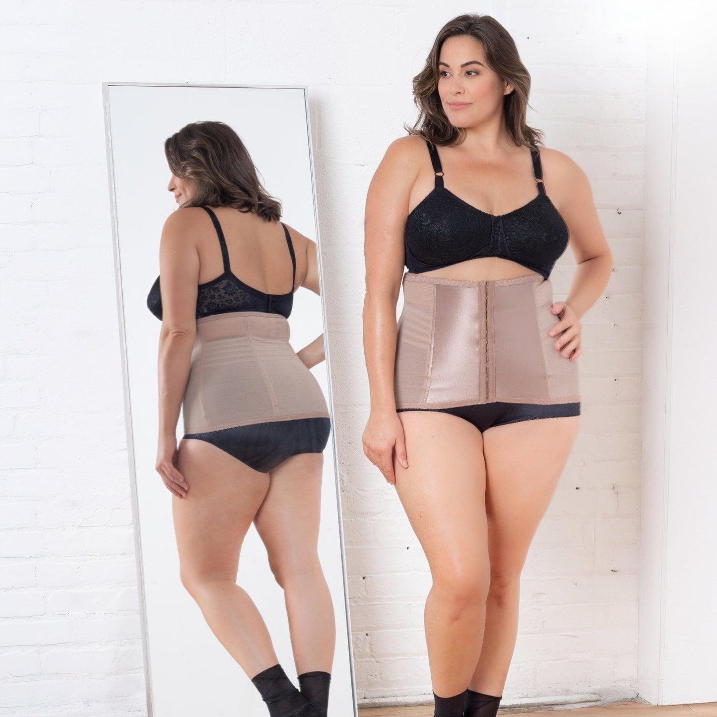 Shapette Powermesh Satin Panel Waist Cincher