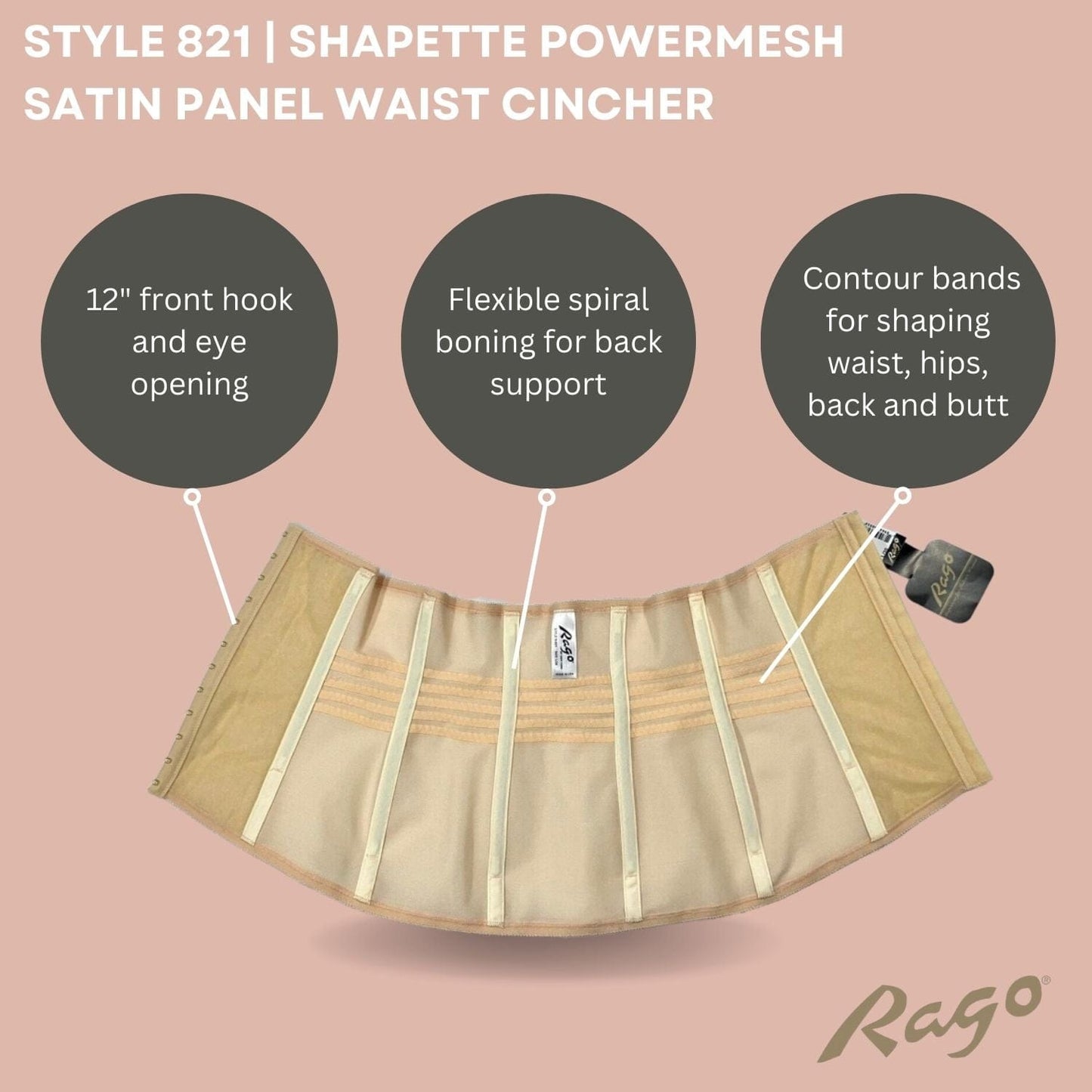 Shapette Powermesh Satin Panel Waist Cincher