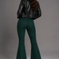 Leopard Print Bell Bottom Jean in Pine Green