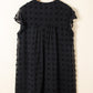 Black Dotty Textured Notched Neck Ruffled Dress