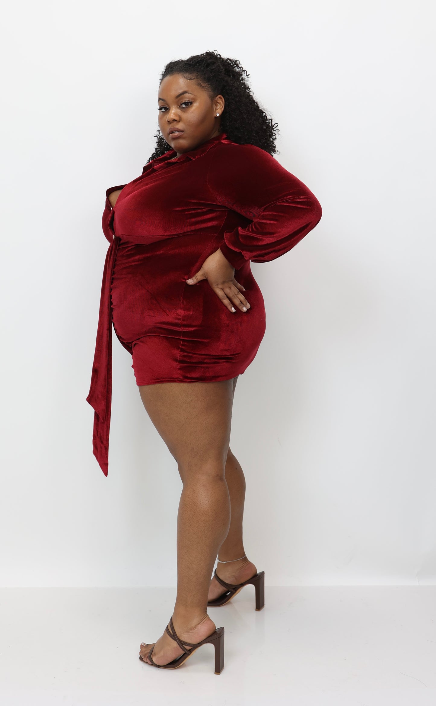 “Florrie” Burgundy Velvet Dress