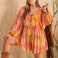 Floral Tie Neck Balloon Sleeve Romper