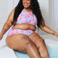 Rose Floral Print Twisted High Waist Bikini Set