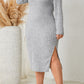 Size Square Neck Long Sleeve Slit Dress