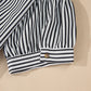 Stripe Short Sleeve Buttoned V Neck Pocketed Mini Dress