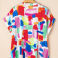 Colorful Brush Stroke Printed Button Split Neck Blouse