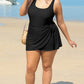 Black Solid Color Square Neck Knotted One Piece Swimsuit