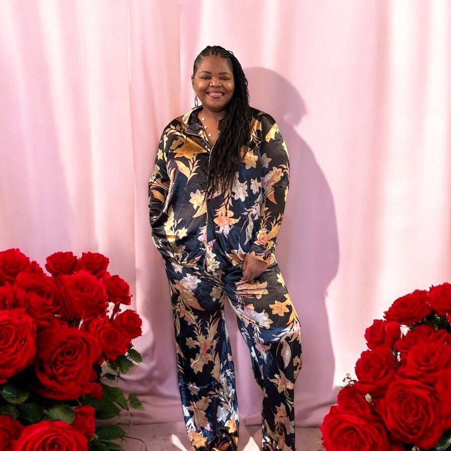 2 Piece Silky Velvet Black Set