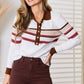 Striped Collared Neck Rib-Knit Top