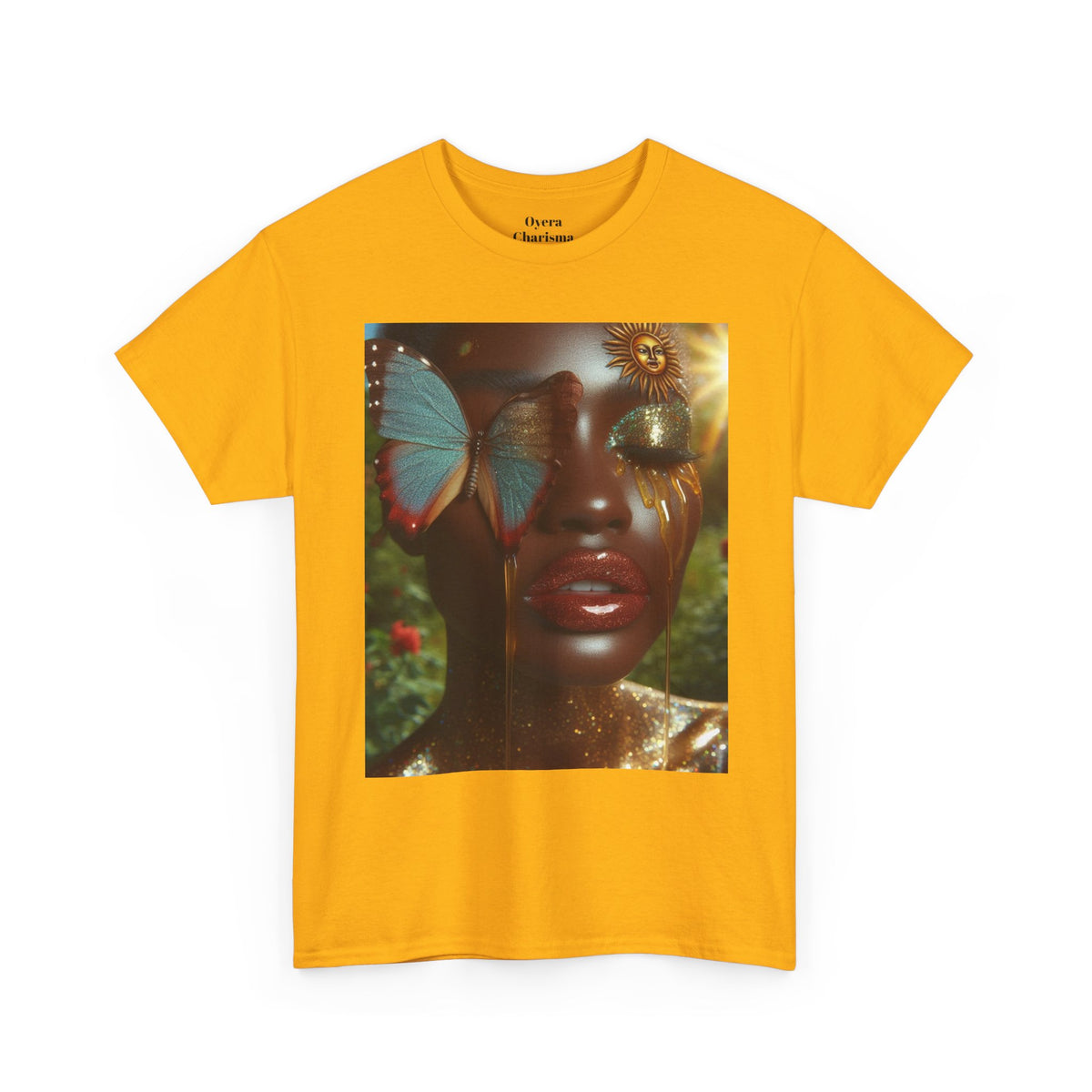 Butterfly Sunface T‑Shirt — Surreal Portrait Art Tee