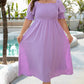 Wisteria Swiss Dot Smocked Frilled Neckline Short Sleeve Dress