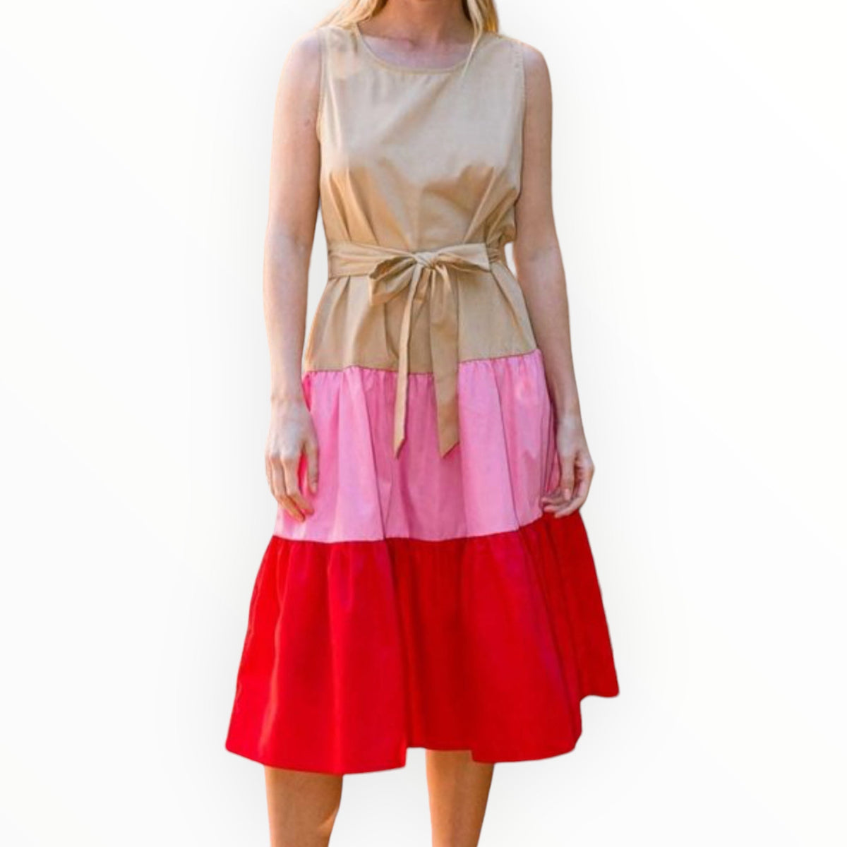 Tan Color Block Midi Tank Dress