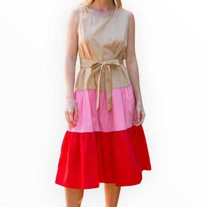 Tan Color Block Midi Tank Dress