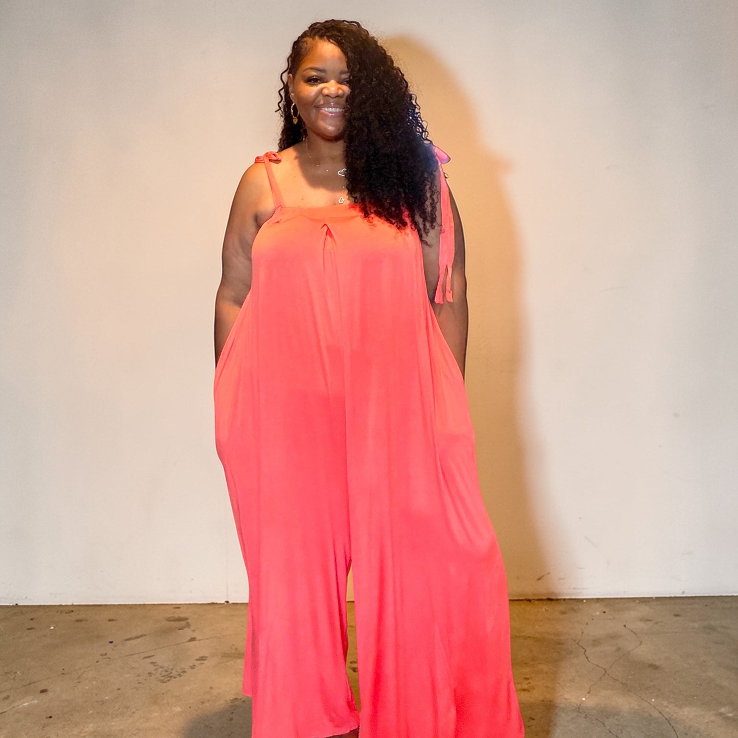 Coral Jumpsuit With Pockets