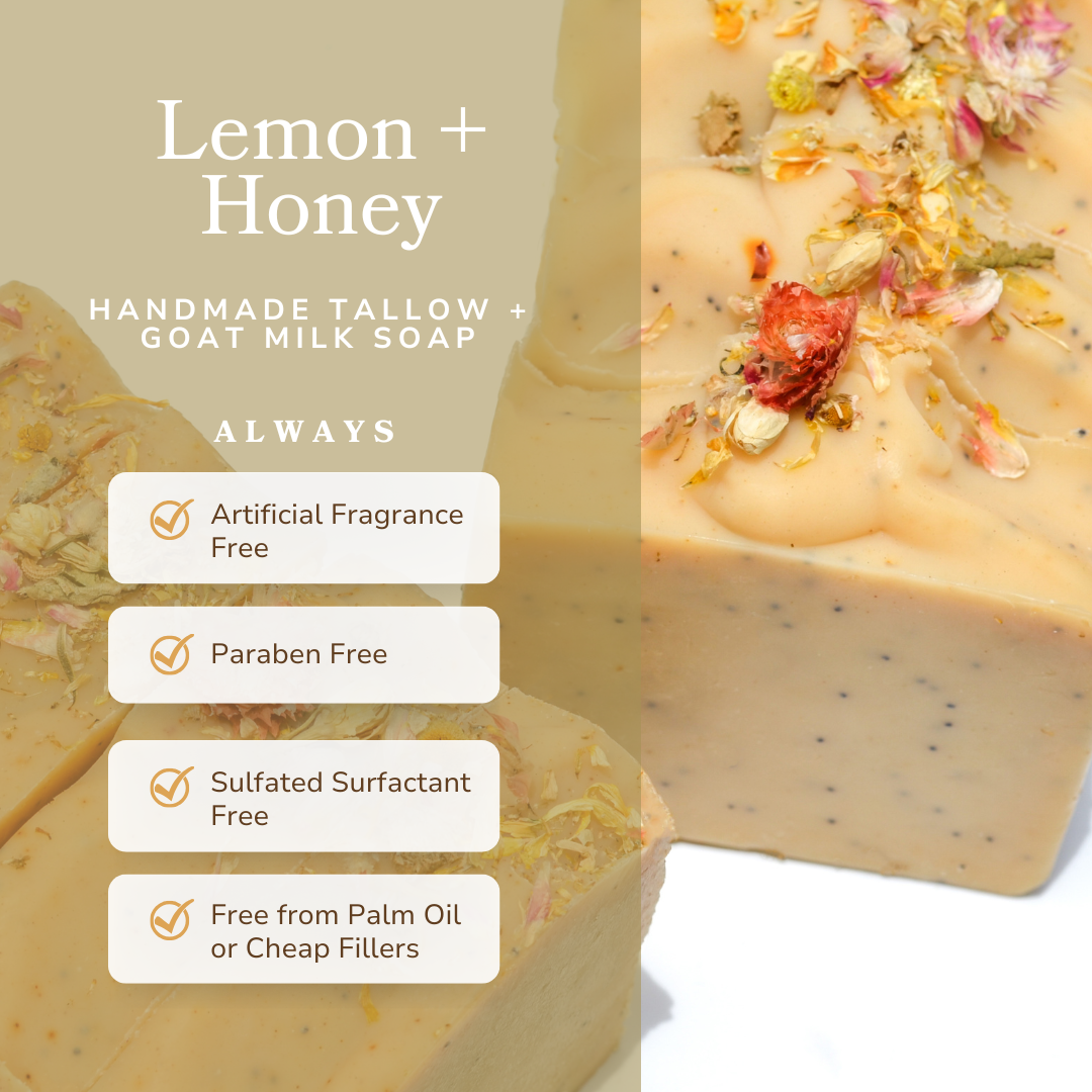 Lemon + Honey + Poppy Seed Handmade Goat Milk Soap Bar