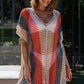 Multicolor Striped Tassel Crochet V Neck Beach Cover Up