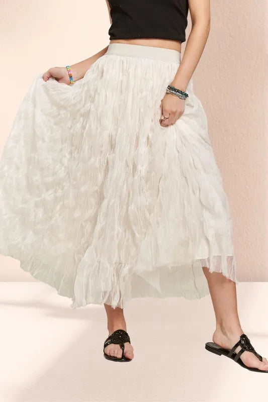ADORA Elastic Waist Cloud Fluffy Maxi Skirt in Beige