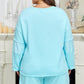 Aruba Blue Solid Color Splicing Raw Hem Pullover Top Shorts Set