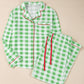 Green Plaid Print Contrast Trim Long Sleeve Pajama Set