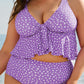 Purple Polka Dot Print Ruffled Knotted V Neck Tankini Set