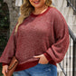 Waffle-Knit Round Neck Dropped Shoulder Sweater