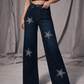 Star Rhinestones Wide Leg Jeans