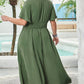 Four Leaf Clover Surplice Neckline Shirred High Waist Maxi Dress