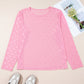 Pink Bow Embroidered Mesh Long Sleeve Top