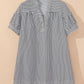 Stripe Short Sleeve Buttoned V Neck Pocketed Mini Dress