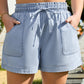 Beau Blue Pocketed Drawstring High Waist Denim Shorts