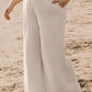 Beige Smocked High Waist Wide Leg Pants