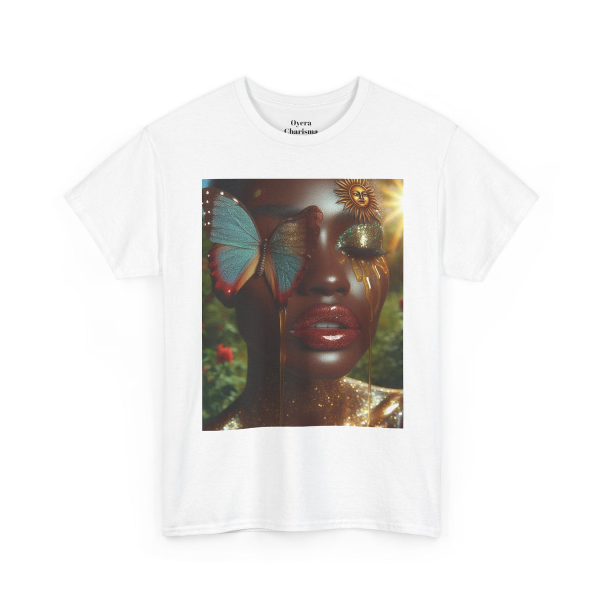 Butterfly Sunface T‑Shirt — Surreal Portrait Art Tee