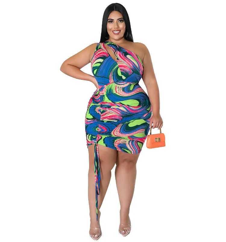 “Club Nights” Single Shoulder Hollow Out Mini Dress