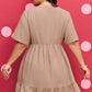 Dark Khaki Textured Ruffled Short Sleeve Dress