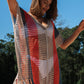 Multicolor Striped Tassel Crochet V Neck Beach Cover Up