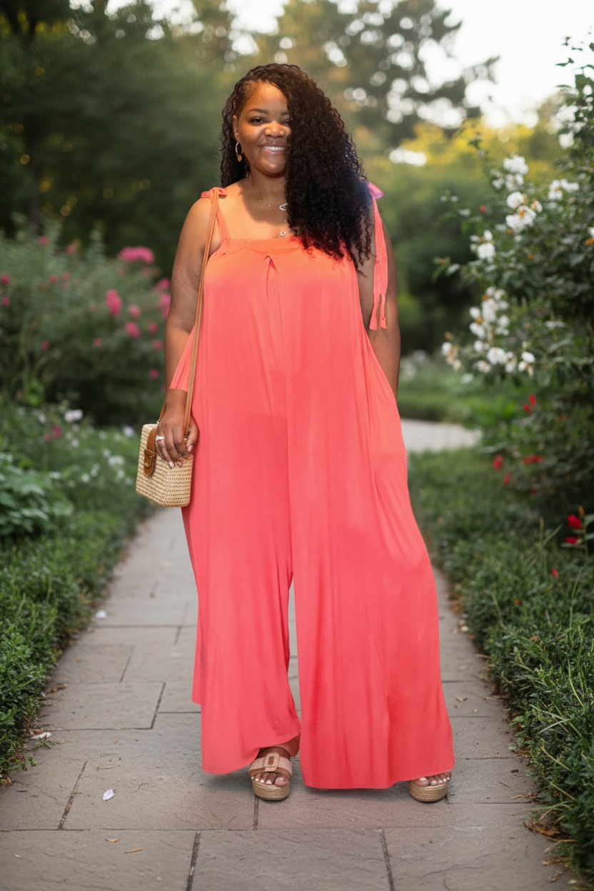 Coral Jumpsuit With Pockets