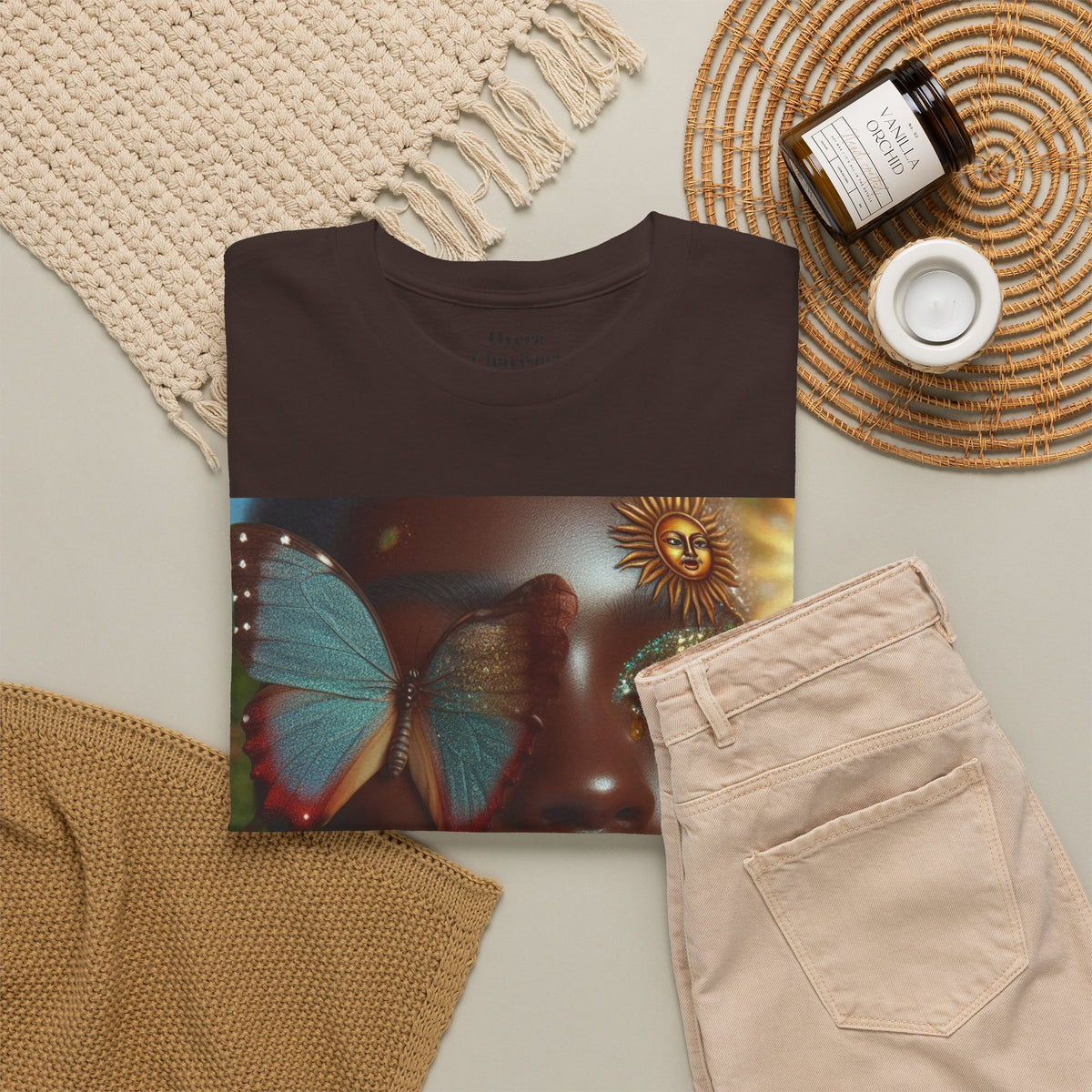 Butterfly Sunface T‑Shirt — Surreal Portrait Art Tee