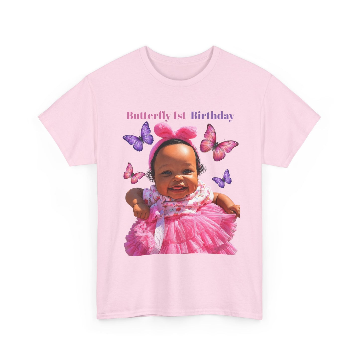 Baby 1st Birthday Tee — Pink Butterfly Photo Shirt