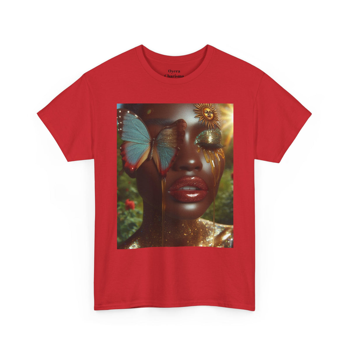 Butterfly Sunface T‑Shirt — Surreal Portrait Art Tee