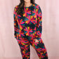 Black Printed Long Sleeve and Pants Lounge Set